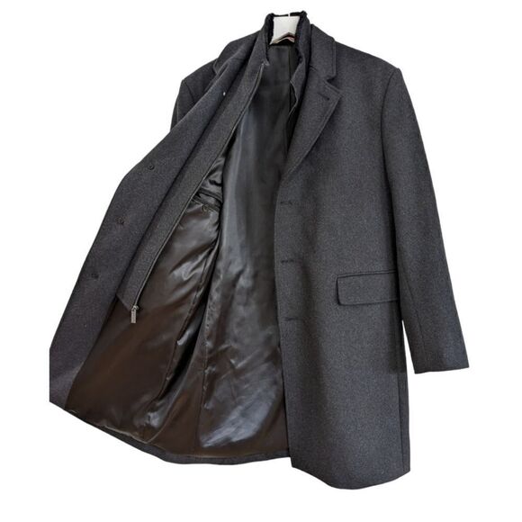 Michael Kors Men's Charcoal Grey Three Button Wool Blend ZipUp Overcoat Size 40R - Picture 8 of 9